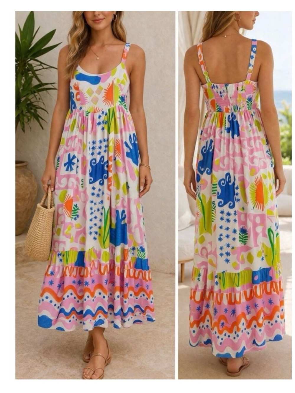 Paper heart/anthropology Tropical Print High-Low Maxi Sundress - Multi